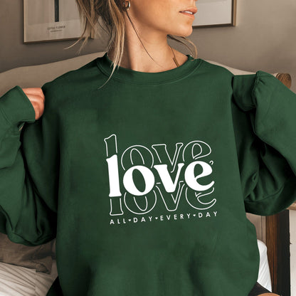 Damen Sweatshirt Voluminöse Ärmel Love-Print Grau Eveloria