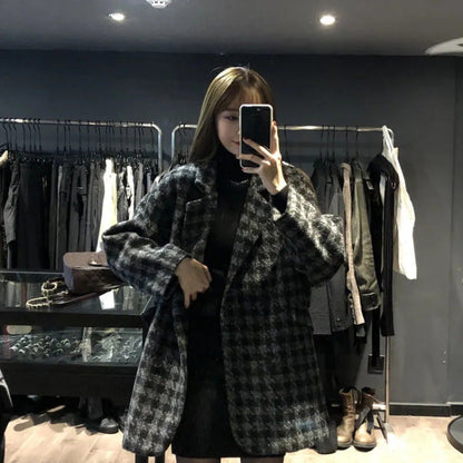 Damen Oversized Karomantel Doppelter Knopfleiste Eveloria