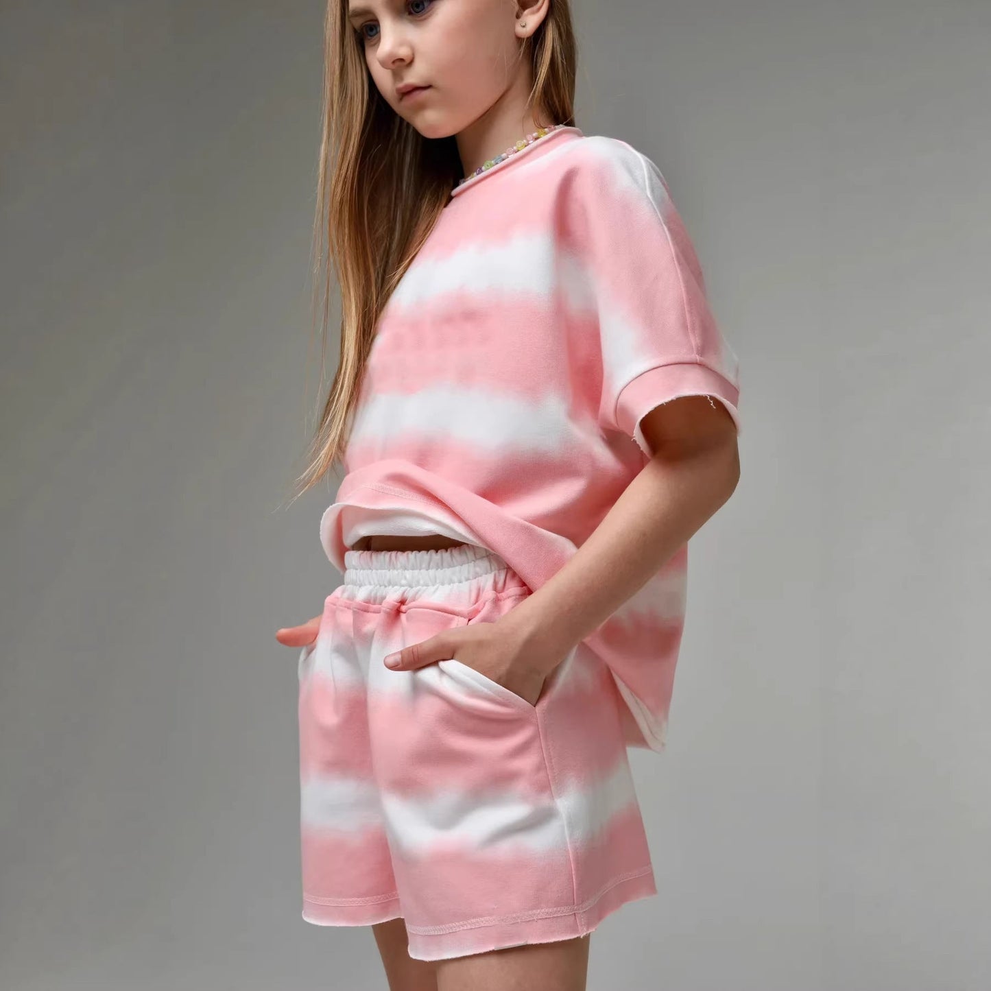 Damen Tie-Dye T-Shirt-Shorts-Set Baumwolle Modern