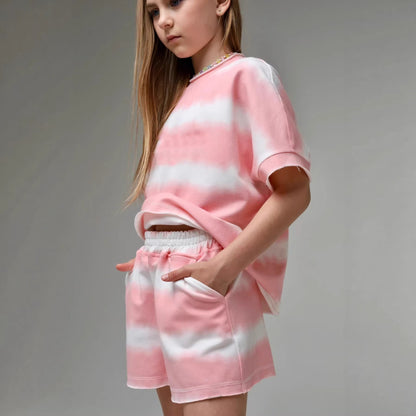 Damen Tie-Dye T-Shirt-Shorts-Set Baumwolle Modern