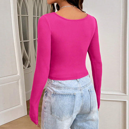 Damen Langarmshirt Rippstruktur Quadratischer Ausschnitt