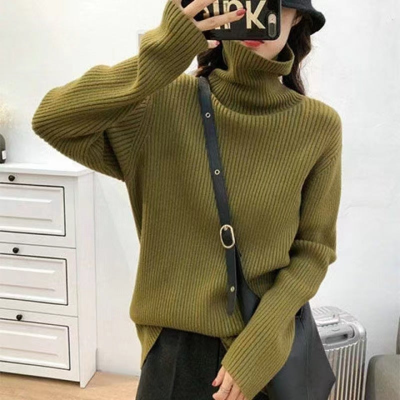 Damen Rollkragenpullover Feinrippstrick Warm Eveloria
