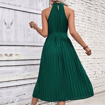 Damen Maxikleid Plissee mit Taillengürtel Elegantes Design Eveloria