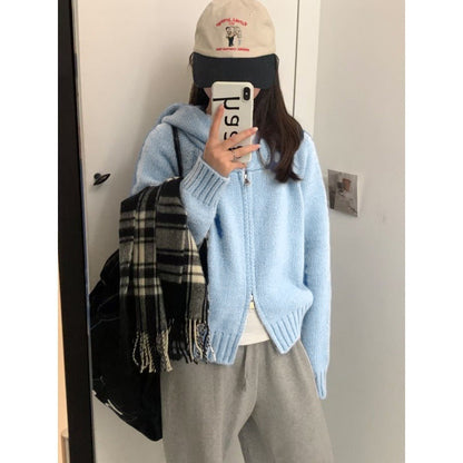 Damen Hoodie-Cardigan Kuschelig Reißverschluss Große Taschen Grau