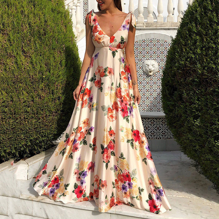 Damen Maxikleid Floralmuster Seitenschlitz Eveloria