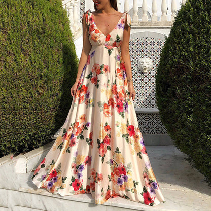 Damen Maxikleid Floralmuster Seitenschlitz Eveloria