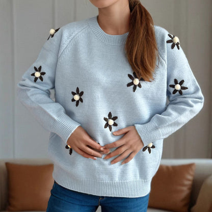 Damen Pullover Flora-Applikationen Lässiger Schnitt