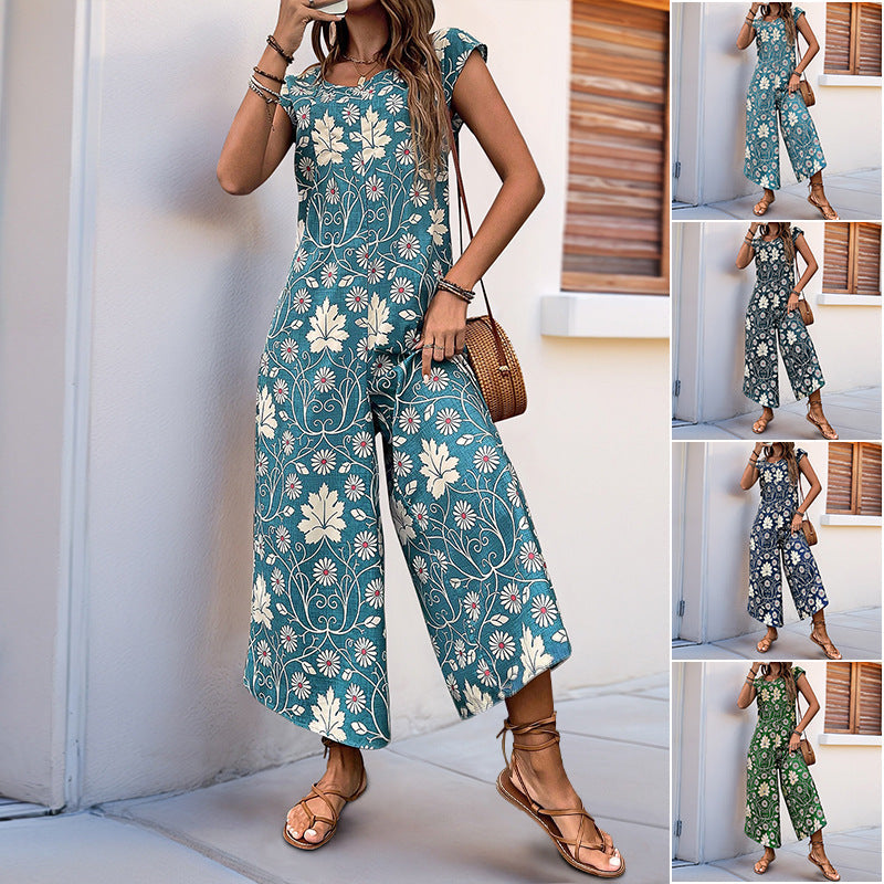 Damen Jumpsuit Floralmuster Hohe Beine Eveloria - Eveloria