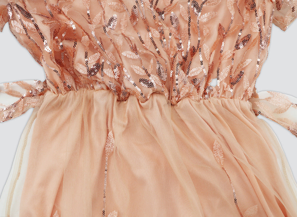 Eveloria Damen Midi Kleid V-Ausschnitt Gürtel Kurzärmelig