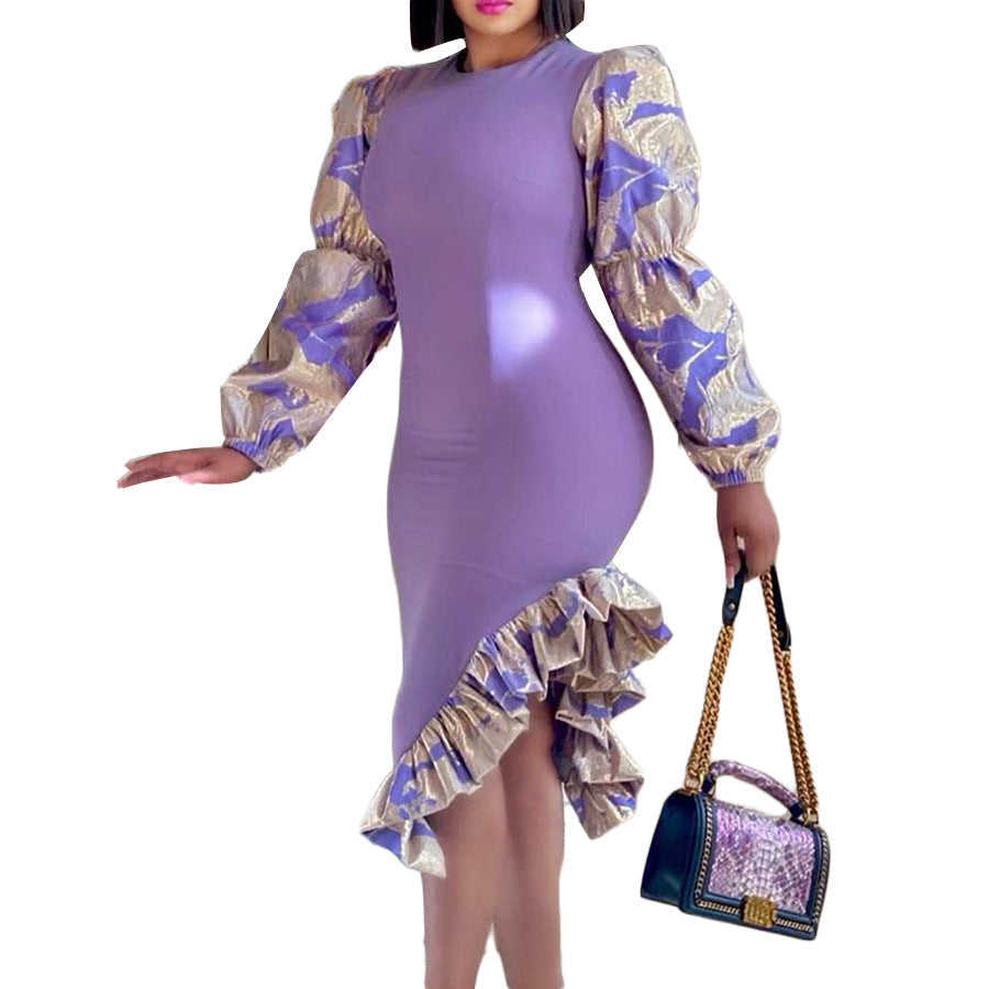 Damen Rüschenkleid Puffärmel Asymmetrisch Eveloria