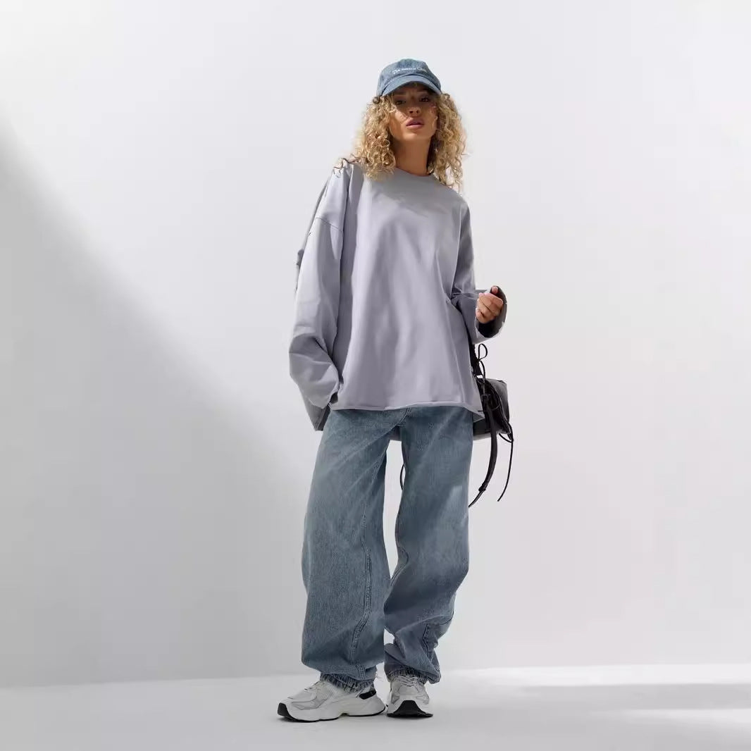 Damen Sweatshirt Übergroß Langärmlig Rundhals Eveloria