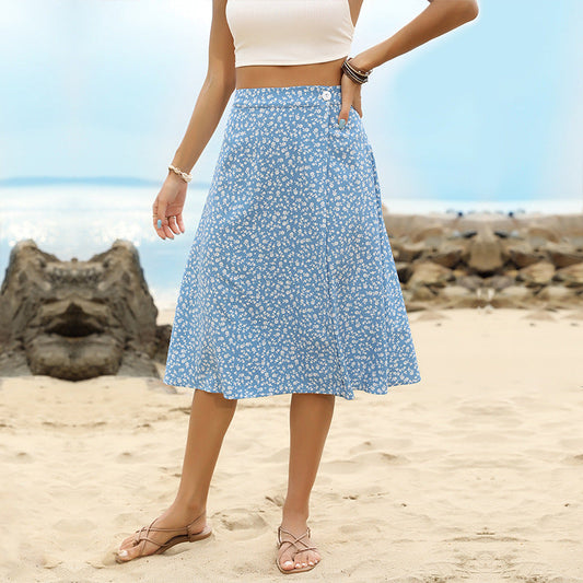 Damen Midirock Floralmuster Seitenschlitz Eveloria - Eveloria