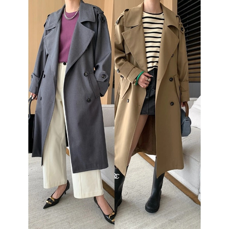 Damen Trenchcoat Großzügige Taschen Moderner Schnitt Eveloria