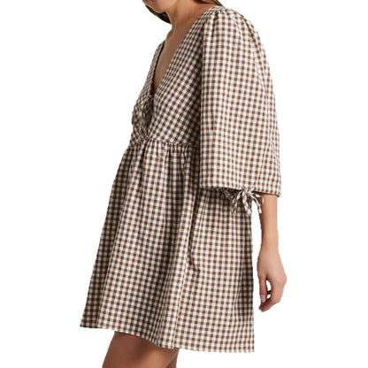 Damen Freizeitkleid V-Ausschnitt Puffärmel Eveloria