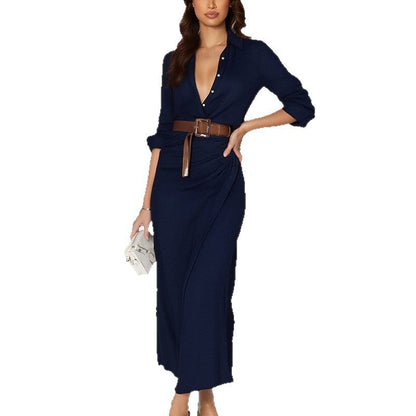 Damen Maxi-Kleid V-Ausschnitt Tailliert Eveloria