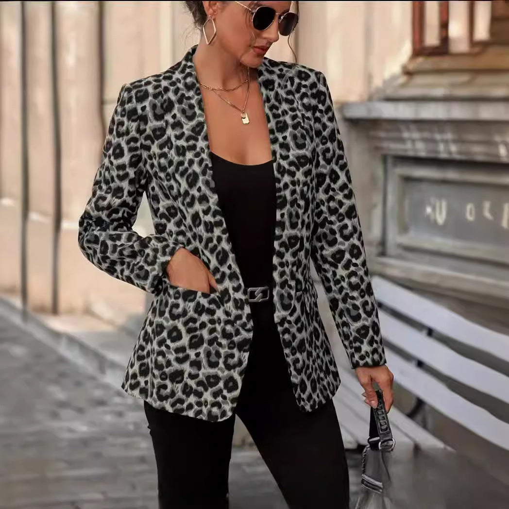 Damen Blazer Animal-Print Elegant Revers