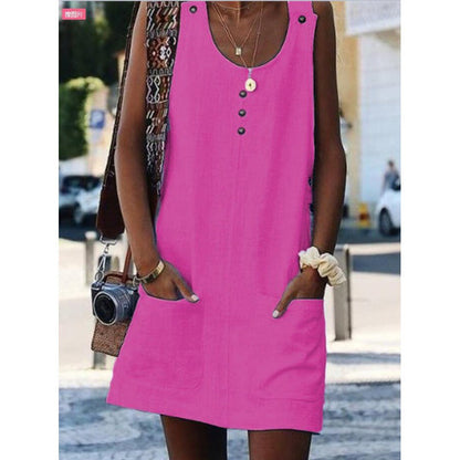 Damen Sommerkleid Leicht mit Knöpfen und Taschen Eveloria