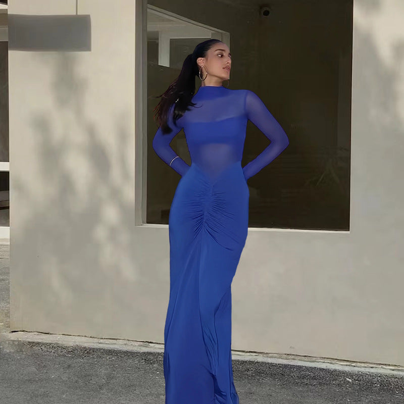 Damen Maxikleid Transparente Ärmel Raffinierte Drapierung Eveloria