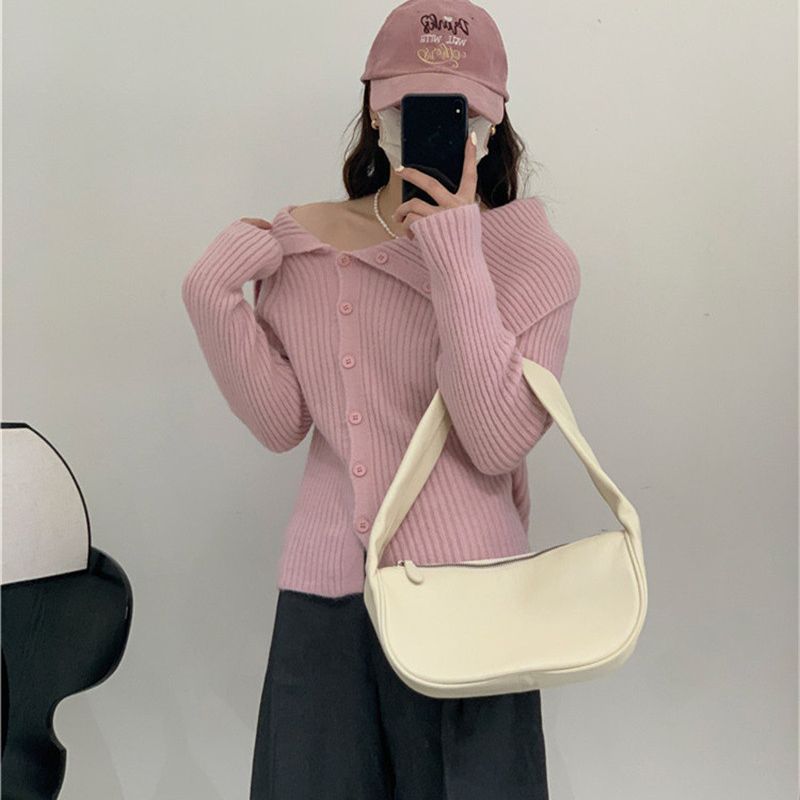 Damen Strickcardigan Feinripp mit Modikragen Anthrazit