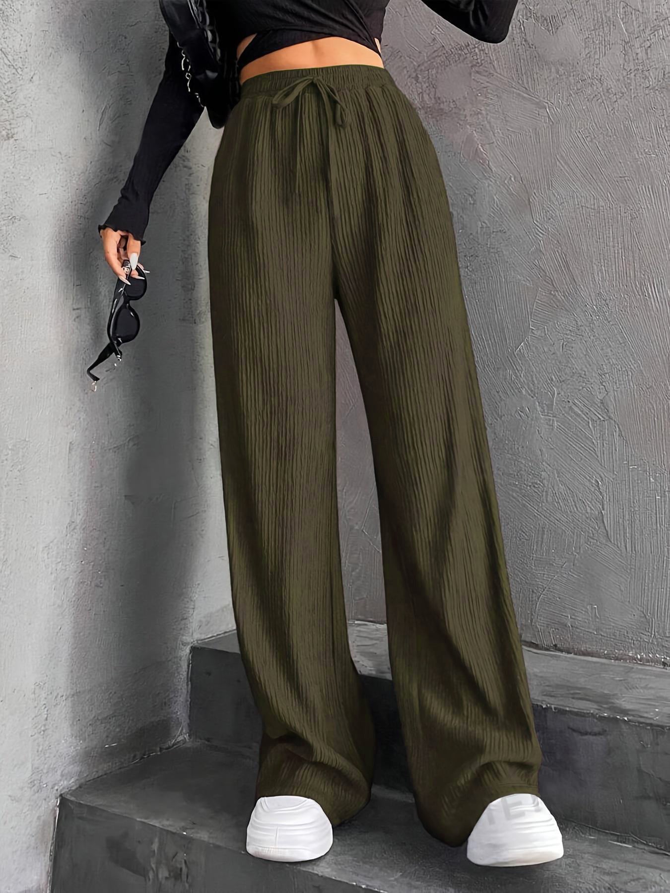 Damen Plissee-Hose Weit mit elastischem Bund und Taschen
