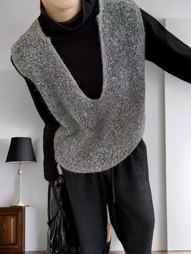 Damen Strickweste V-Ausschnitt Kreativer Schnitt Eveloria