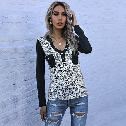 Damen Langarmshirt Leoprint mit Taschen