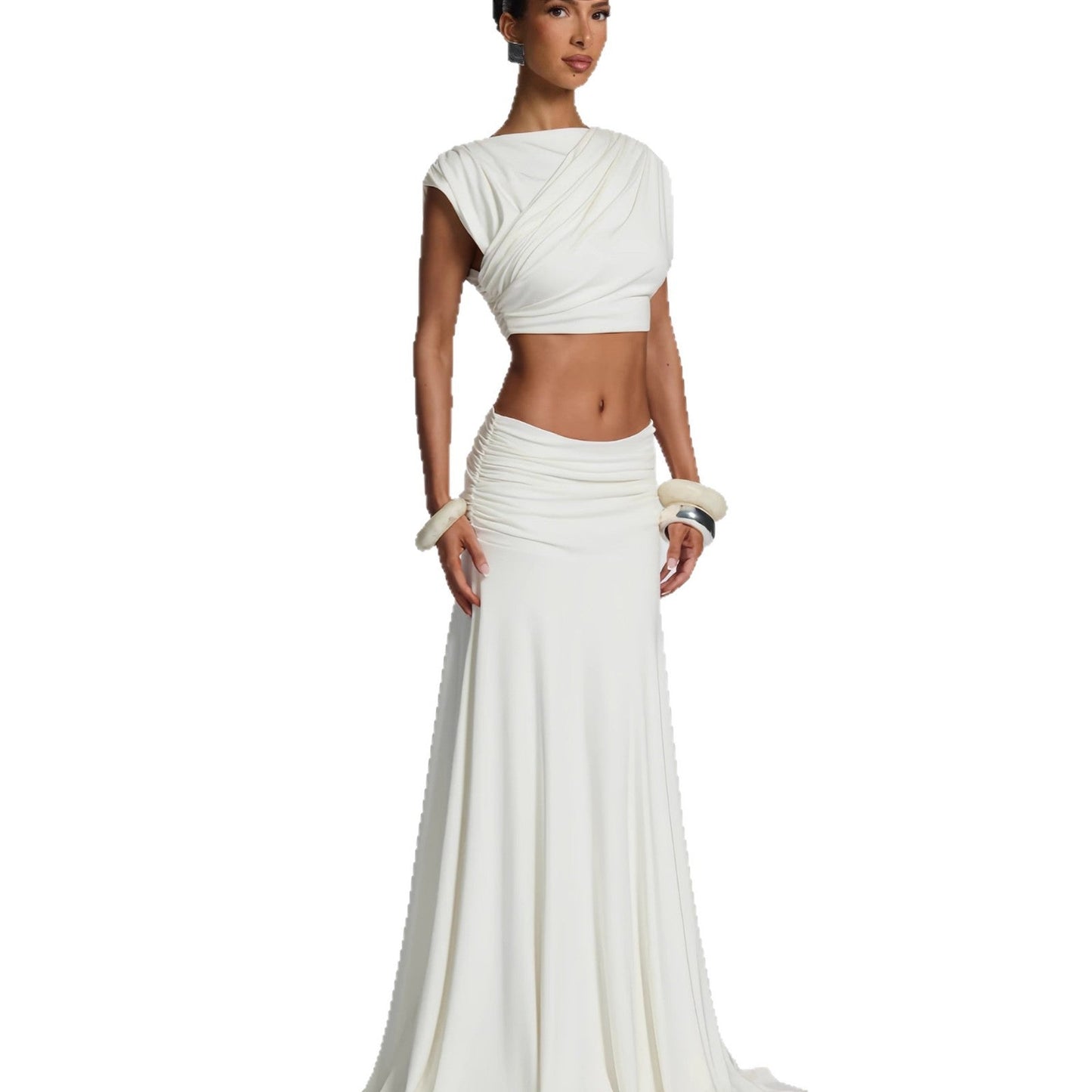 Damen Wickelkleid Drapiertes Oberteil Fließender Rock Eveloria