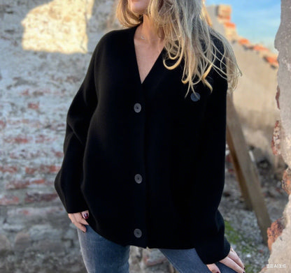 Damen Strickcardigan mit Knöpfen und breiten Ärmeln