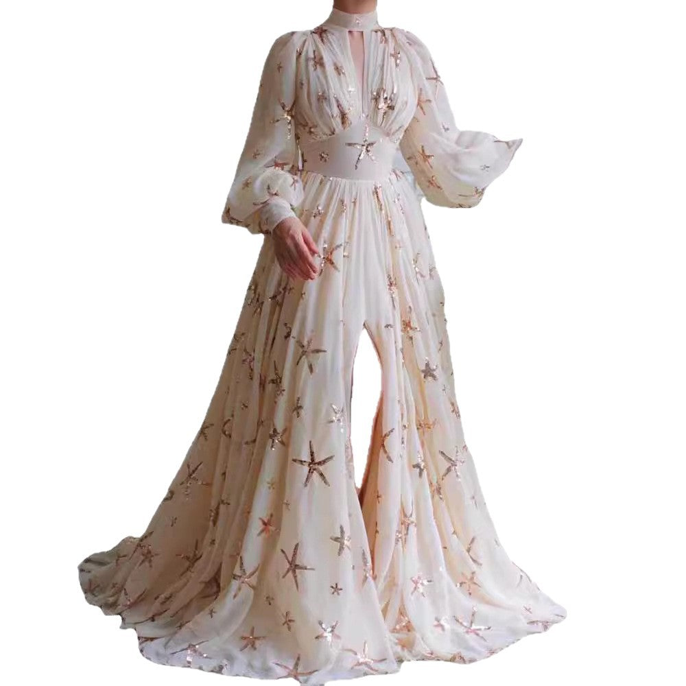 Damen Abendkleid mit Pailletten und Transparenz Eveloria