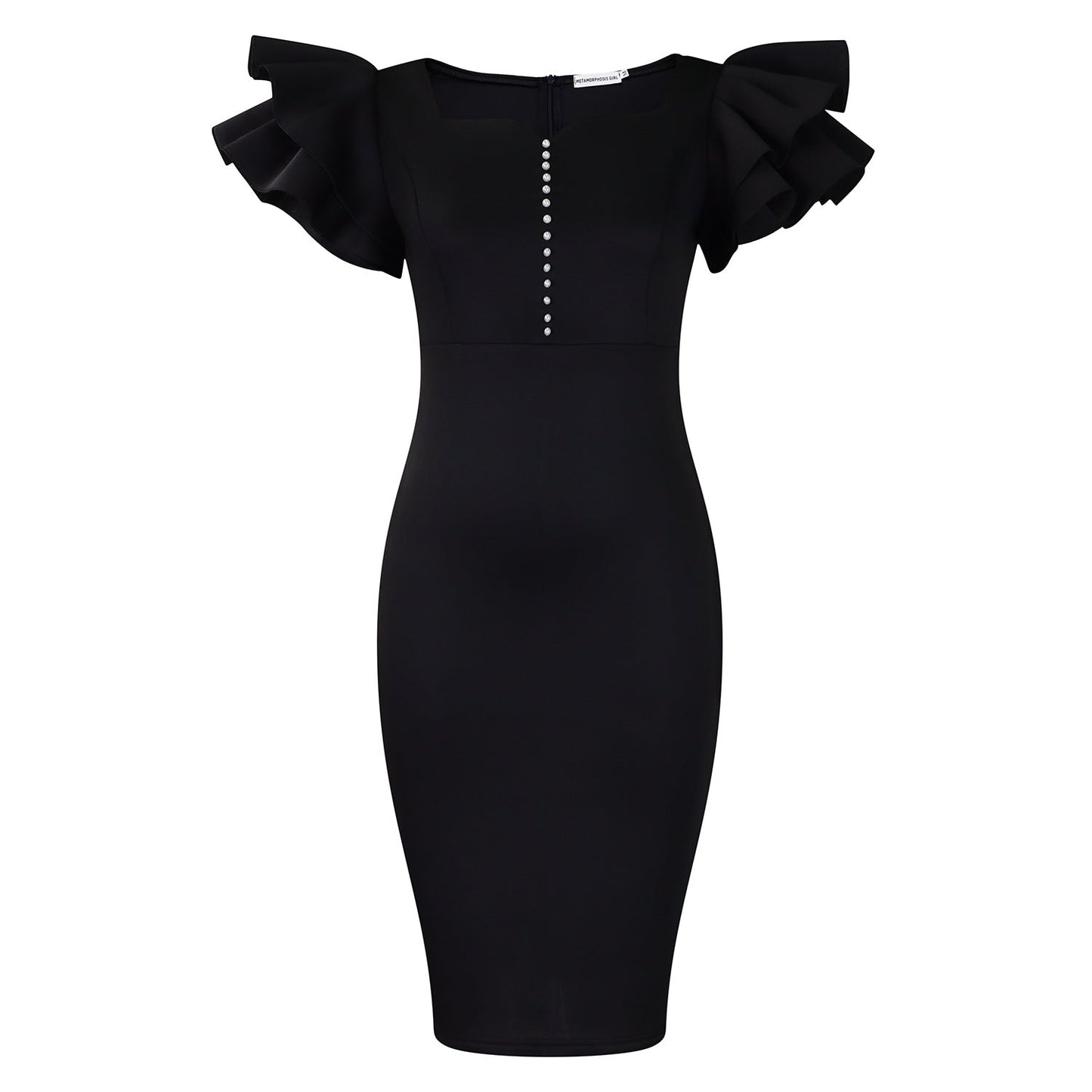 Eveloria Damen Midi-Kleid Voluminöse Rüschen Perlendetails