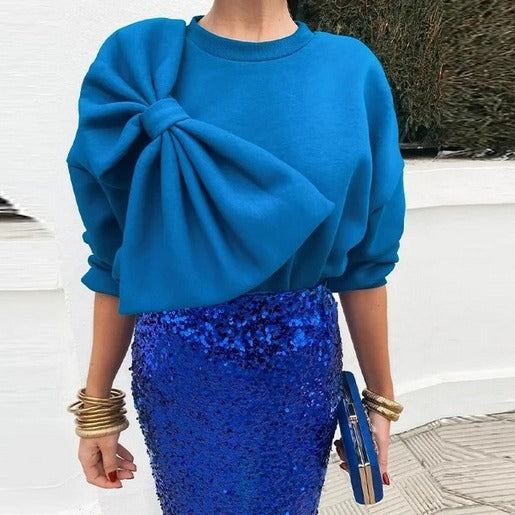 Damen Pullover Übergroßes Schleifendetail Eveloria