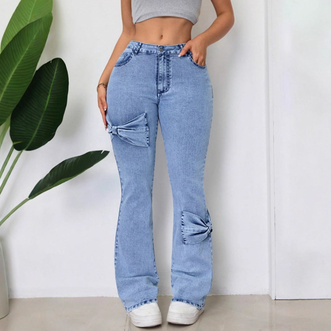 Damen Jeans Ausgestellt Dekorative Schleifen Eveloria