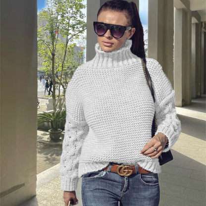 Damen Grobstrickpullover Hochkragen Strukturmaschen Optik Eveloria