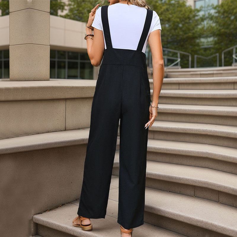 Damen Latzhose seitliche Taschen Knopfdetails Eveloria