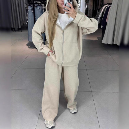 Damen Hoodie Jogginghosen Set Baumwolle Bequem Grau