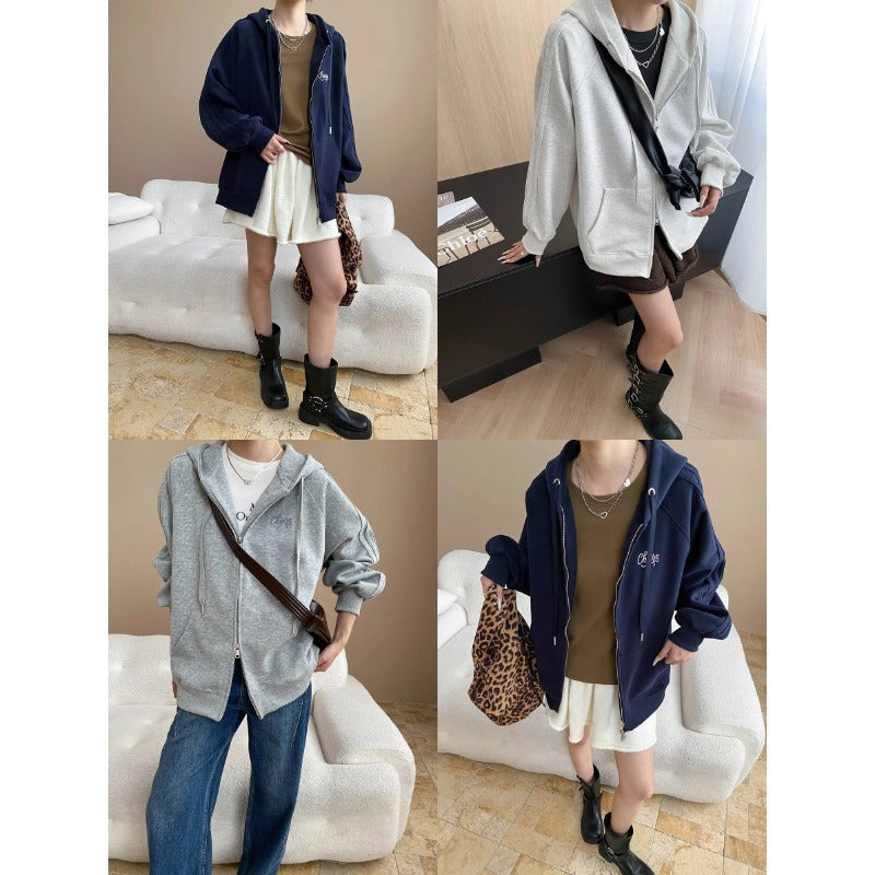 Damen Kapuzenjacke Oversize Lässig mit Reißverschluss