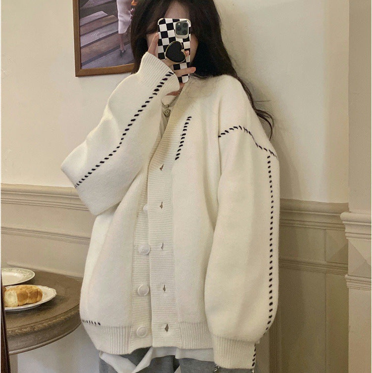 Damen Strickcardigan Weich Groß Knöpfe Beige - Eveloria