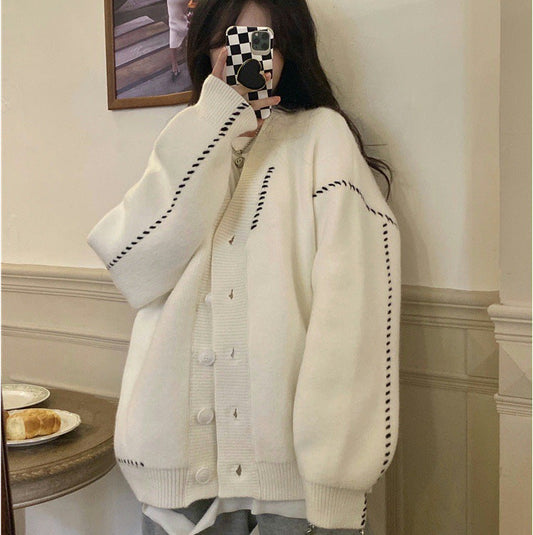 Damen Strickcardigan Weich Groß Knöpfe Beige - Eveloria