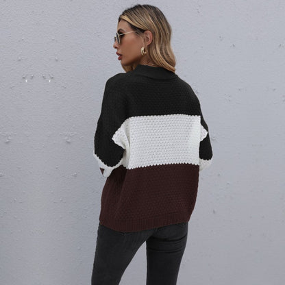 Damen Strickpullover Blockstreifenmuster Modern Lässig Eveloria
