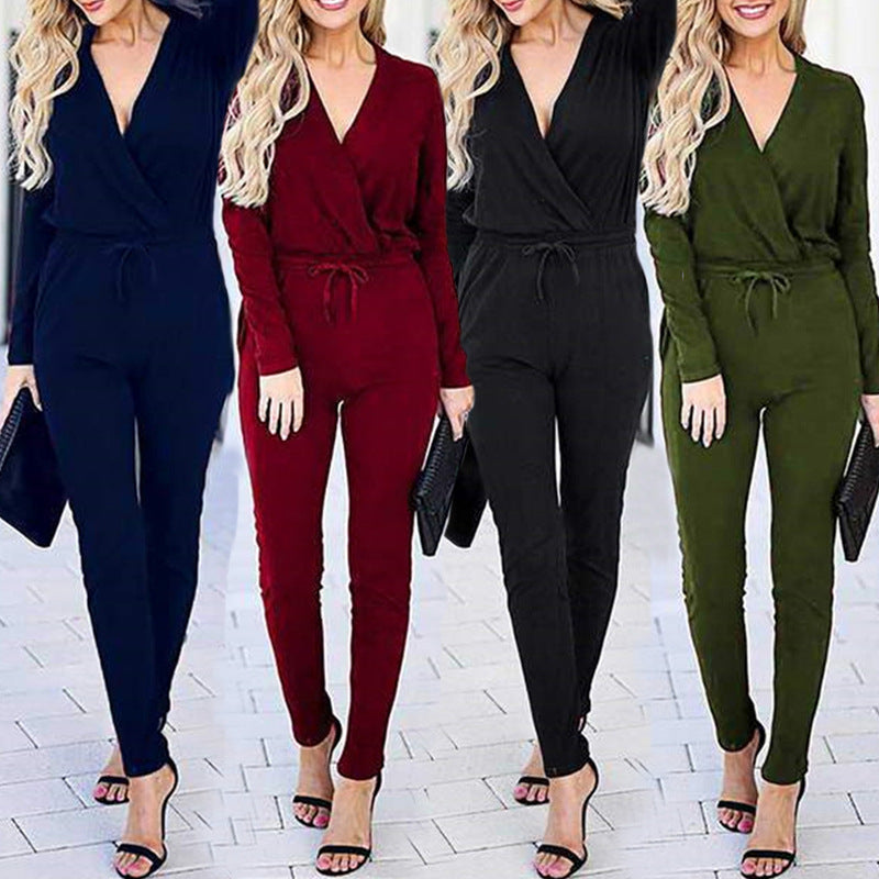 Damen Wickel-Jumpsuit Taillenzug Eveloria Elegant