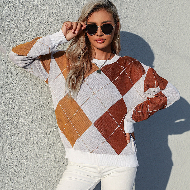 Damen Strickpullover Rautenmuster Eveloria