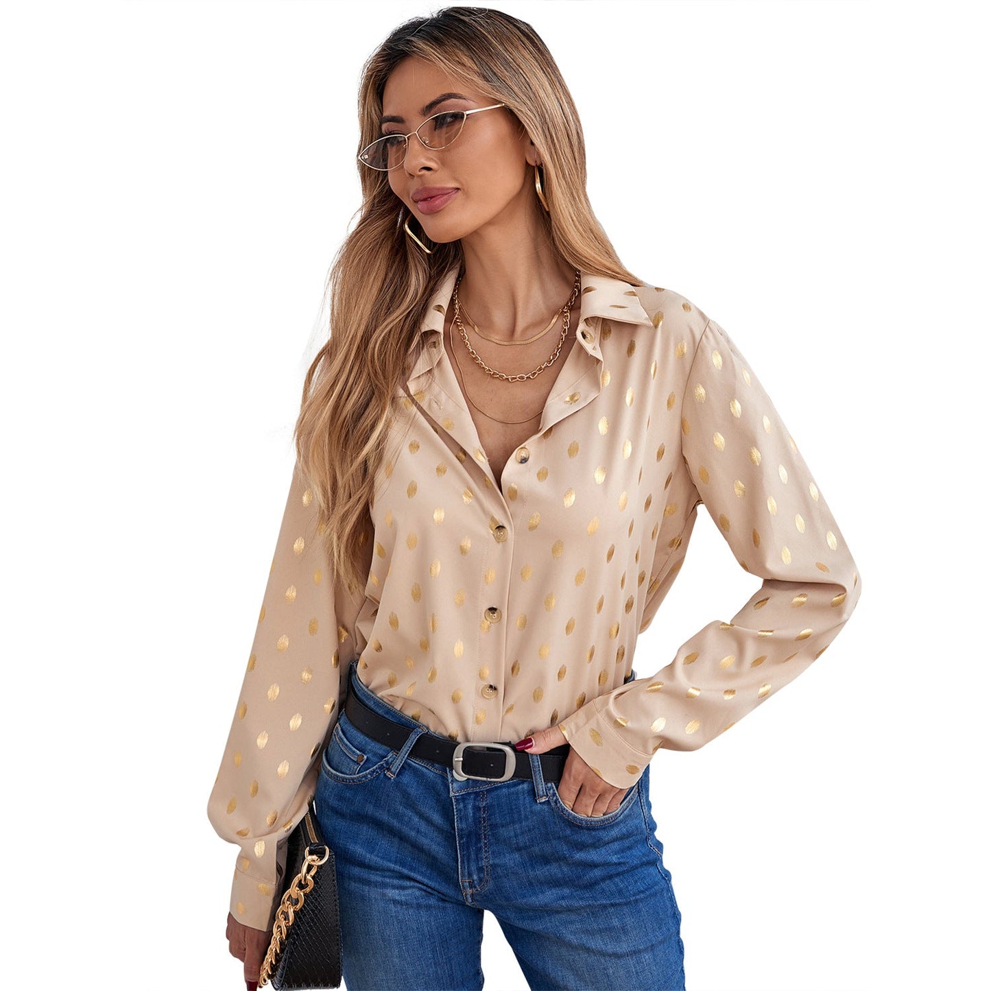 Eveloria Damenbluse Metallic-Druck Schimmernd - Eveloria