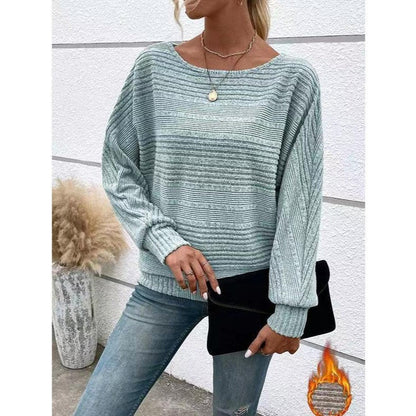 Damen Pullover Strukturiertes Streifenmuster Weite Ärmel Beige