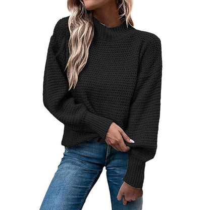Damen Strickpullover Höher Kragen Strukturmasche Eveloria