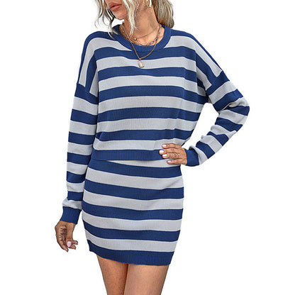 Damen Strickkleid-Set Gestreift Kurzes Oberteil Komfortabel