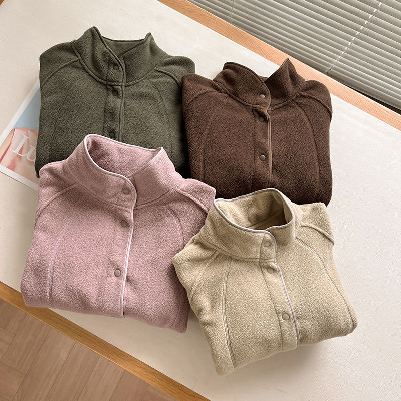 Damen Fleecejacke Hochkragen Druckknöpfe Eveloria
