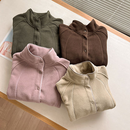 Damen Fleecejacke Hochkragen Druckknöpfe Eveloria