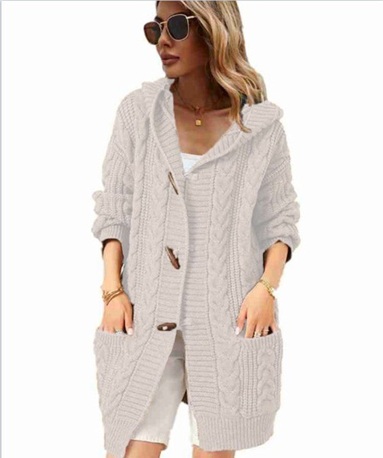 Damen Grobstrick-Cardigan mit Kapuze und Taschen