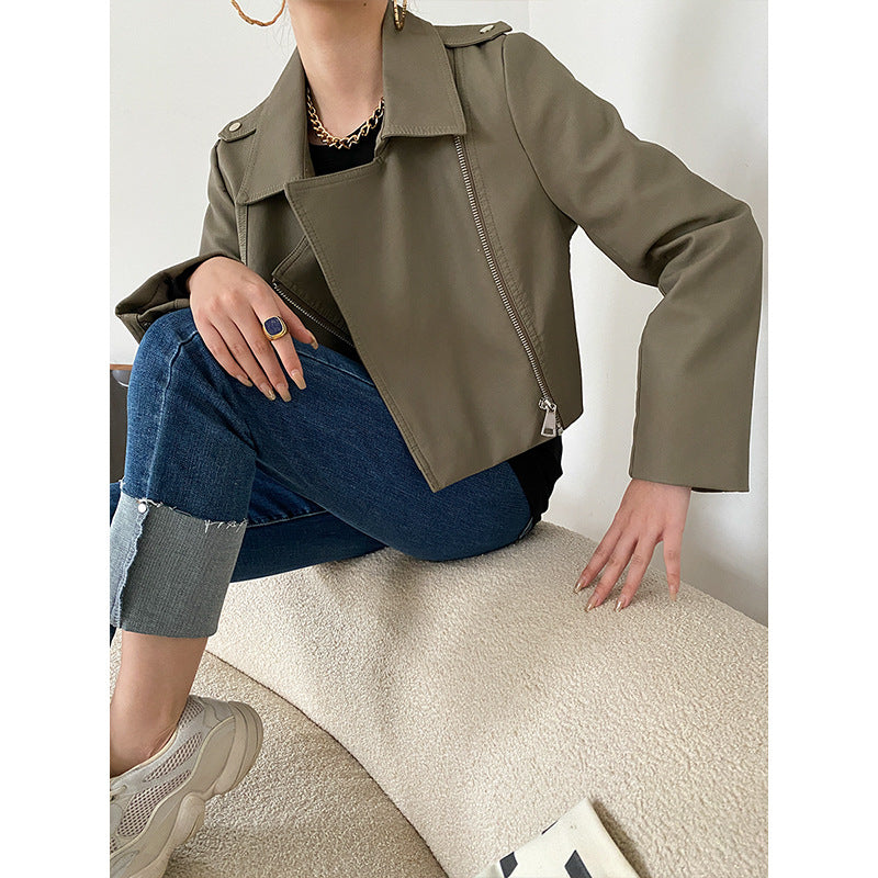 Damen Bikerjacke Kurz Leder Eveloria