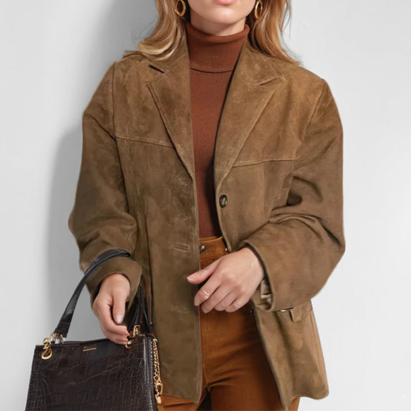 Damen Wildlederjacke Lässige Passform Schwarz Eveloria - Eveloria